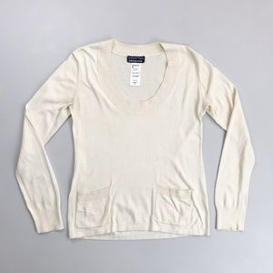 PATAGONIA Lightweight Sweater Top Small Scoop Neck Pockets Organic Cotton Blend
